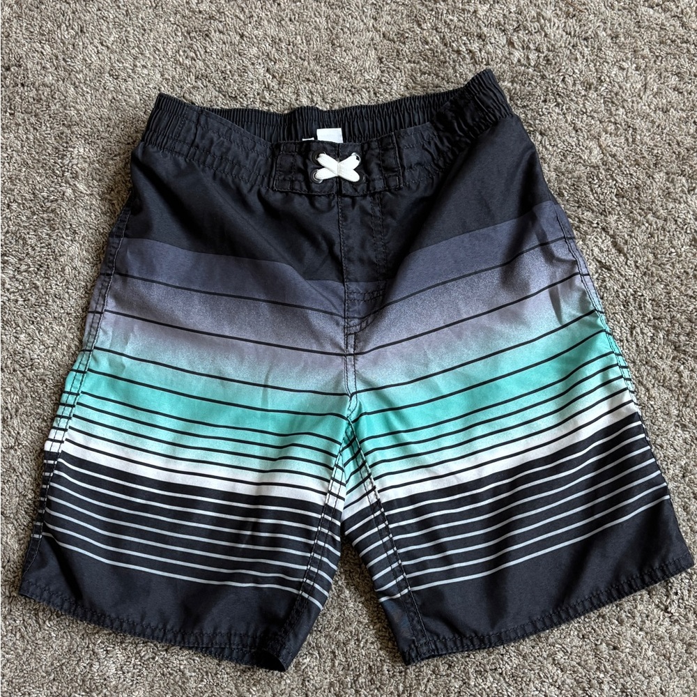Old Navy Kids Swim Trunks - Black, Gray, Green Stripes